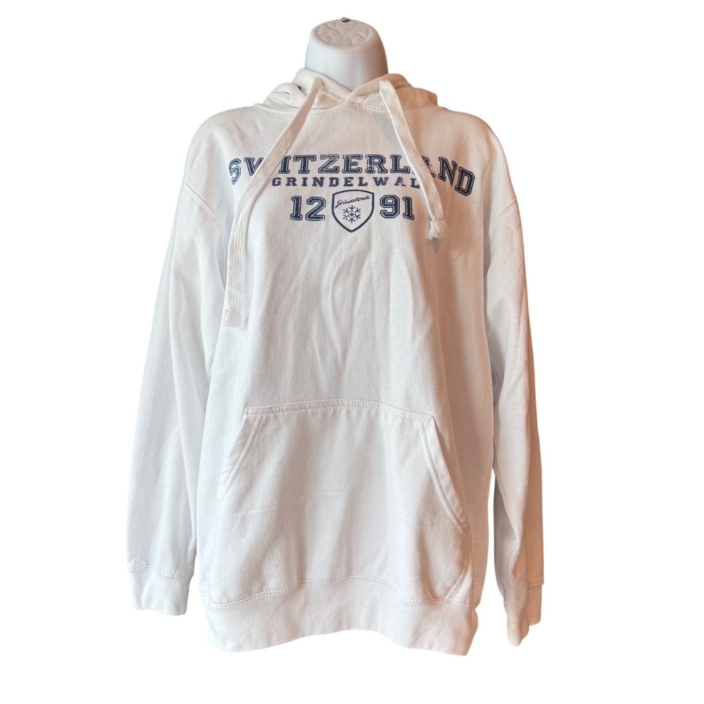 Milltex Switzerland Grindelwald Hoodie White Graphic Pullover Size Medium